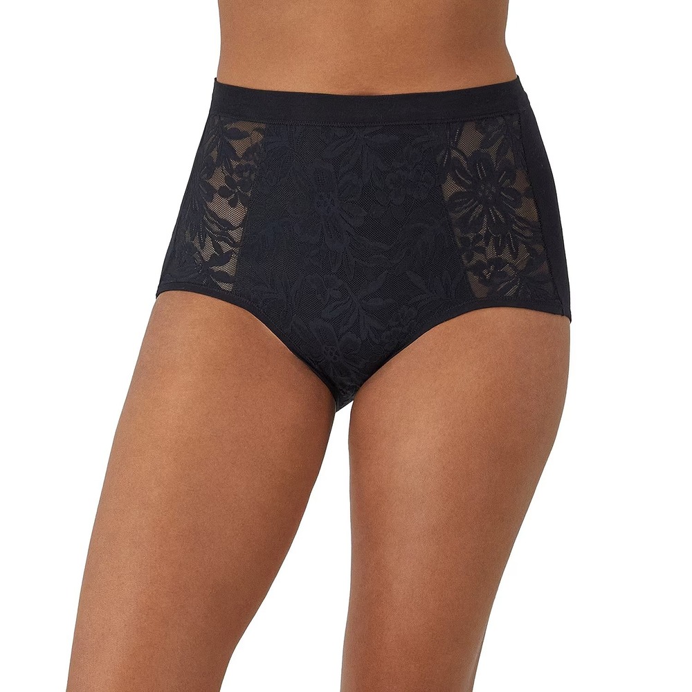NWT Bali Breathe XL/8 Black Cotton Modal Lace High Rise Brief DFCLBF